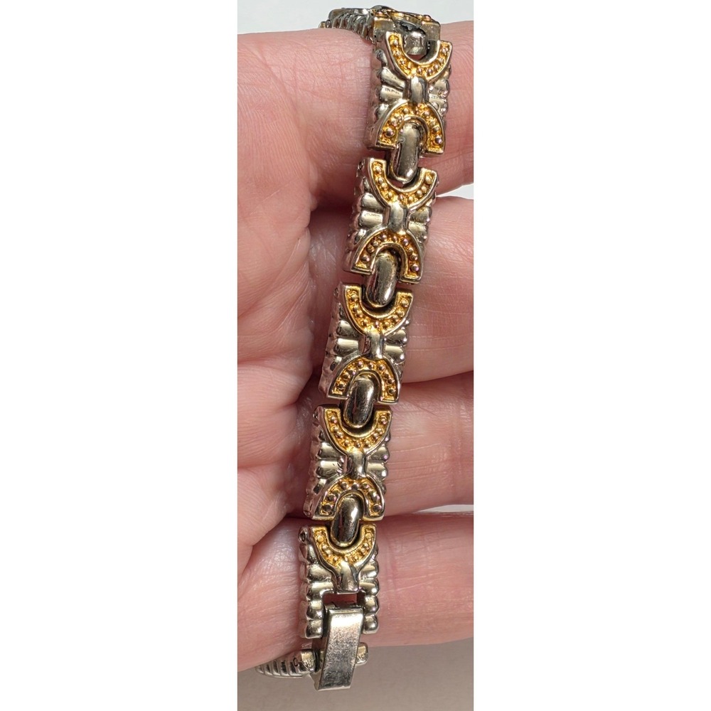 Vintage Gold Silver‎ Two Tone Large Bracelet 8" Box Clasp Mens Womens Old Money